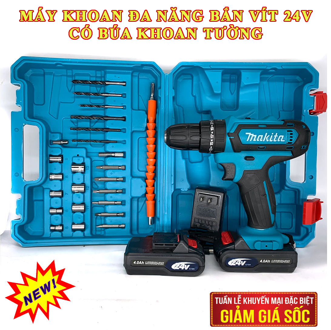 [HCM]Máy vặn vít Máy bắt vít chạy pin chính hãng giá RẻBộ khoan sạc PIN Makita Fullbox LỚNMáy Khoan Vặn Vít Makita Chất LượngTặng 2 Pin 1 SạcMáy khoan có búa khoan tường(Bảo Hành 12th)