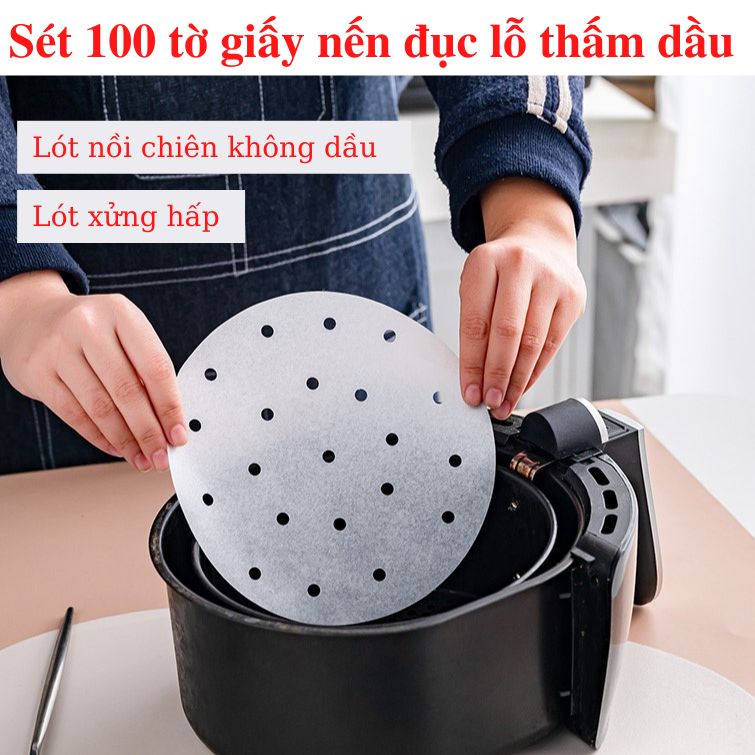 [SIÊU RẺ] SET 100 TỜ GIẤY NẾN ĐỤC LỖ DÙNG CHO NỒI CHIÊN KHÔNG DẦU, GIẤY THẤM DẦU - GIẤY NẾN TRÒN ĐỤC LỖ SET 100 TỜ 23CM DÙNG LÓT XỬNG HẤP, NỒI CHIÊN KHÔNG DẦU, HẤP BÁNH BAO - GIẤY NẾN NƯỚNG HẤP BÁNH TỜ GIẤY NẾN