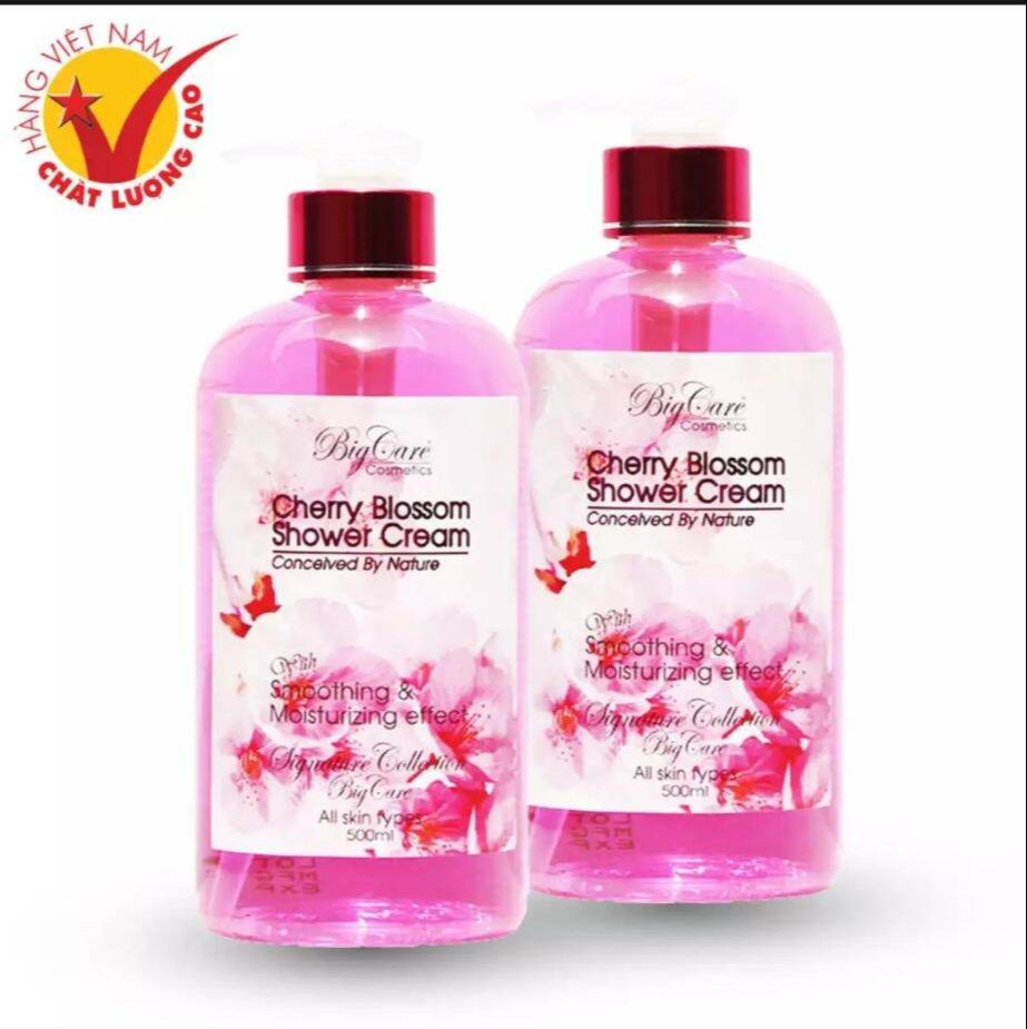 02 chai sửa tắm trắng da sửa dê hương hoa anh đào thể loại trong suốt chay 500ml
