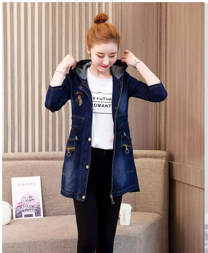 Áo khoác jean in chữ phối nón ak624624