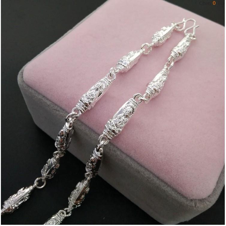 Vòng cổ nam ống trúc kiểu hat gao  - Dây chuyền nam mạ bạc Thái S925 khắc hoa văn  tinh tế