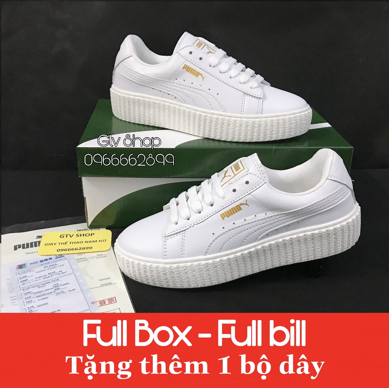 Full box-Full Bill - Tặng thêm 1 bộ dây - Giày thể thao sneaker pu.ma trắng full .