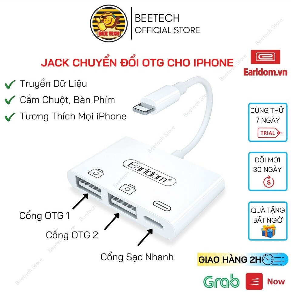 Jack chia cổng cổng sạc thành cổng Lightning + 2 cổng OTG cho iPhone - Earldom OT 44, Beetech