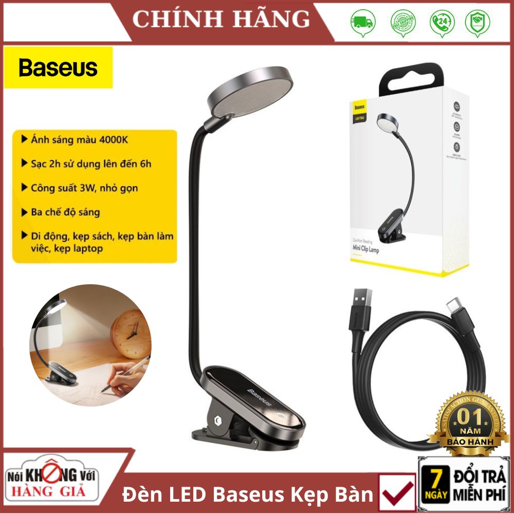 Đèn Led Kẹp Bàn Baseus Đèn Đọc Sách Kẹp màn hình máy tính không dây đa năng mini Tích Hợp Pin Sạc Dung Lượng Cao Sử Dụng Liên Tục Được Trong Thời Gian Dài - Bảo hành 12 tháng