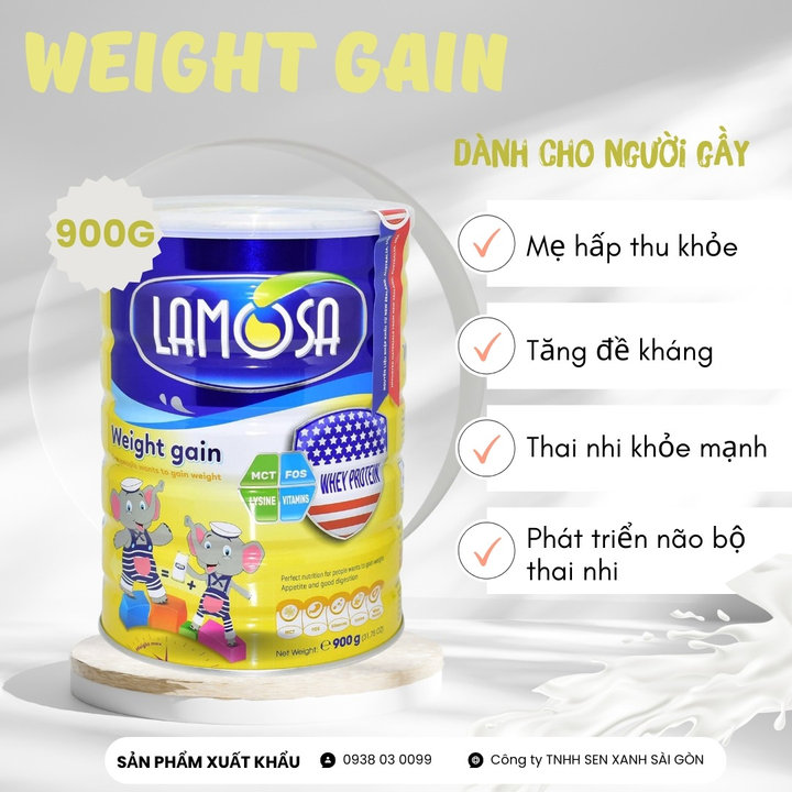 LAMOSA - [HÀNG XUẤT KHẨU] SỮA TĂNG CÂN DÀNH CHO NGƯỜI GẦY WEIGHT GAIN 900GR