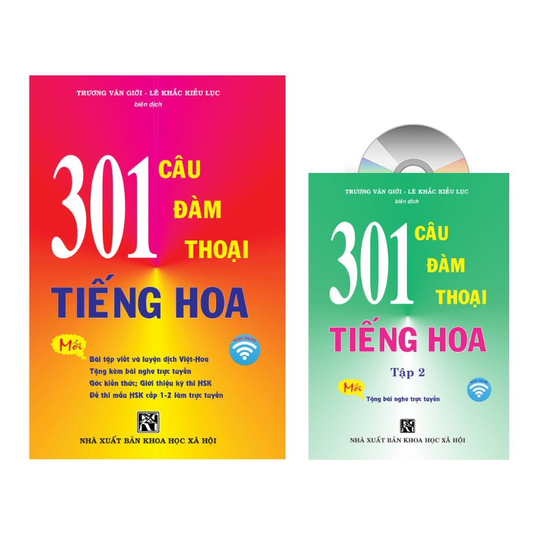 Sách -combo: 301 Câu Đàm Thoại Tiếng Hoa tập 1 + tập 2+DVD Tài liệu