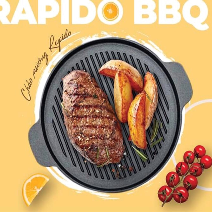 Chảo nướng gang Rapido - Chảo tròn Rapido RG26-RF dùng trên mọi loại bếp - Size 24cm và 26