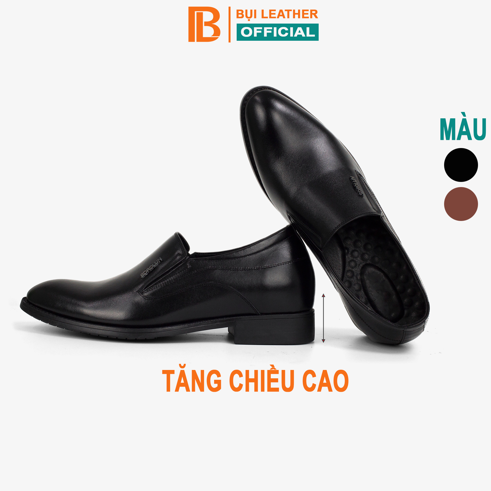 Giày tây nam tăng chiều cao da bò nappa cao cấp, giày lười nam màu đen G111- Bụi leather- hộp sang trọng -BH 12 tháng