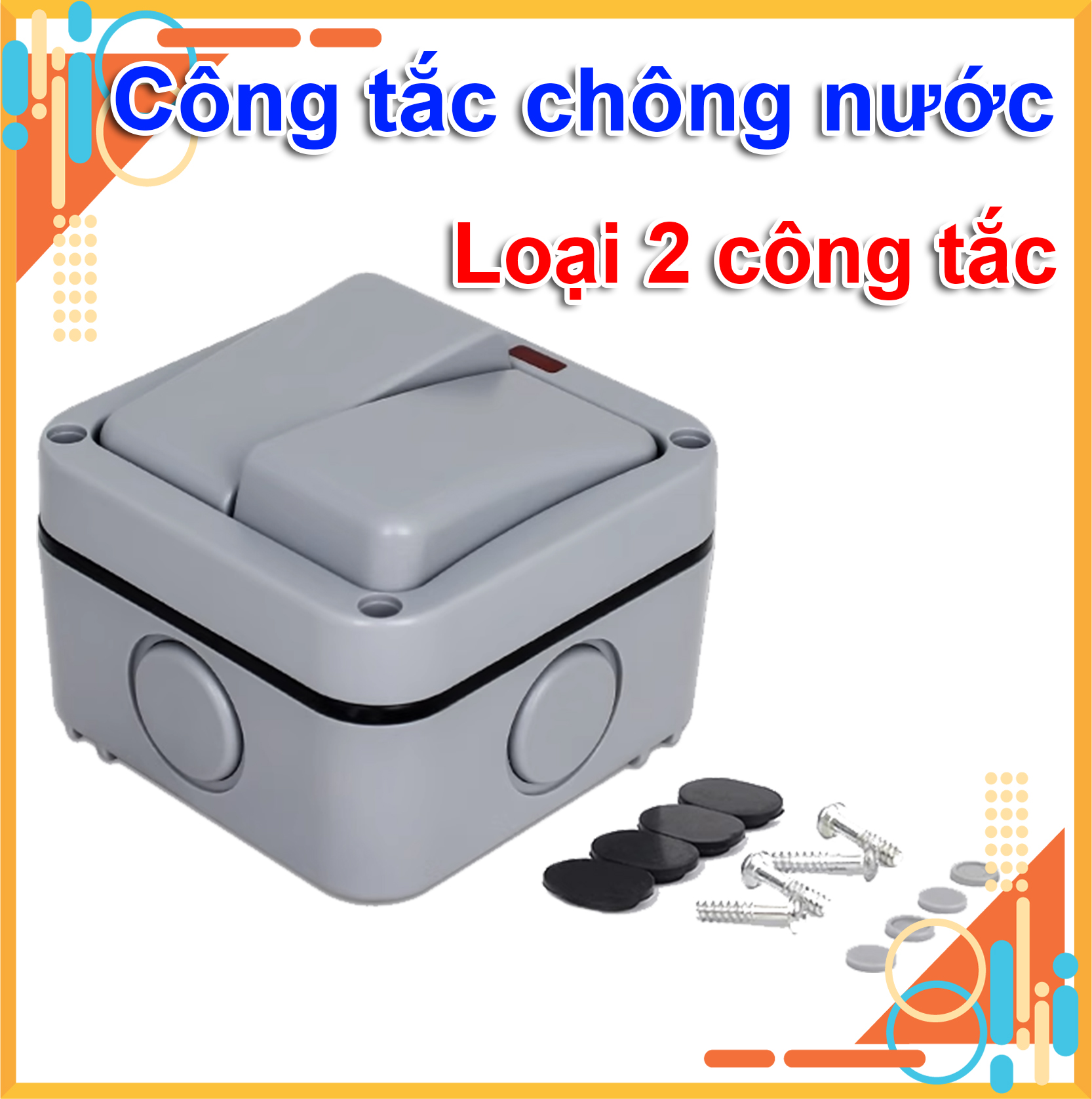 Công tắc ngoài trời hình vuông nút 2 nút - chống nước - dùng bể bơi và nhà tắm - lắp đặt dễ dàng - đèn báo
