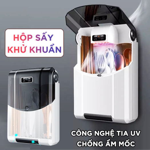 Kệ Đựng Đũa, Muỗng Thông Minh Có Khử Khuẩn Bằng Tia UV - Máy Sấy Đũa, Thìa, Dao Kéo - Kệ Nhà Bếp Đa Năng - Ống Đựng Muỗng, Đũa Khử Trùng Dán Tường Cao Cấp.