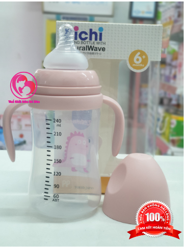Bình sữa tay cầm Kichi chống sặc cho bé 240ml