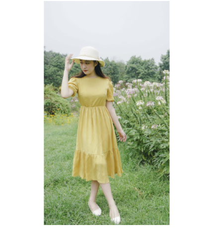 Đầm v&aacute;y thiết kế đẹp maxi cổ tr&ograve;n đu&ocirc;i c&aacute; d&aacute;ng d&agrave;i c&oacute; nơ buộc sau lưng đi biển đi chơi