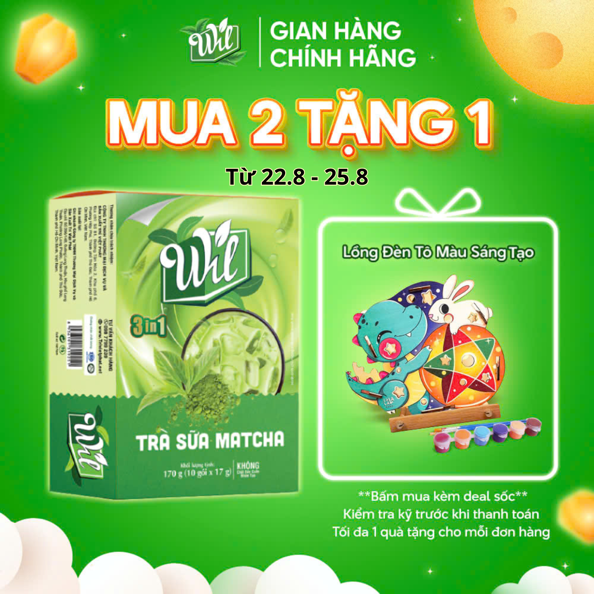 Trà sữa matcha Wil trà hòa tan 3 in 1 hộp 170g