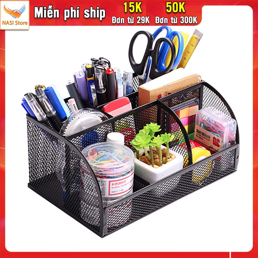 Hộp đựng bút để bàn cao cấp NS01 NASI Store bằng thép sơn tĩnh điện cứng chắc kệ bút học sinh khay đựng bút văn phòng phẩm
