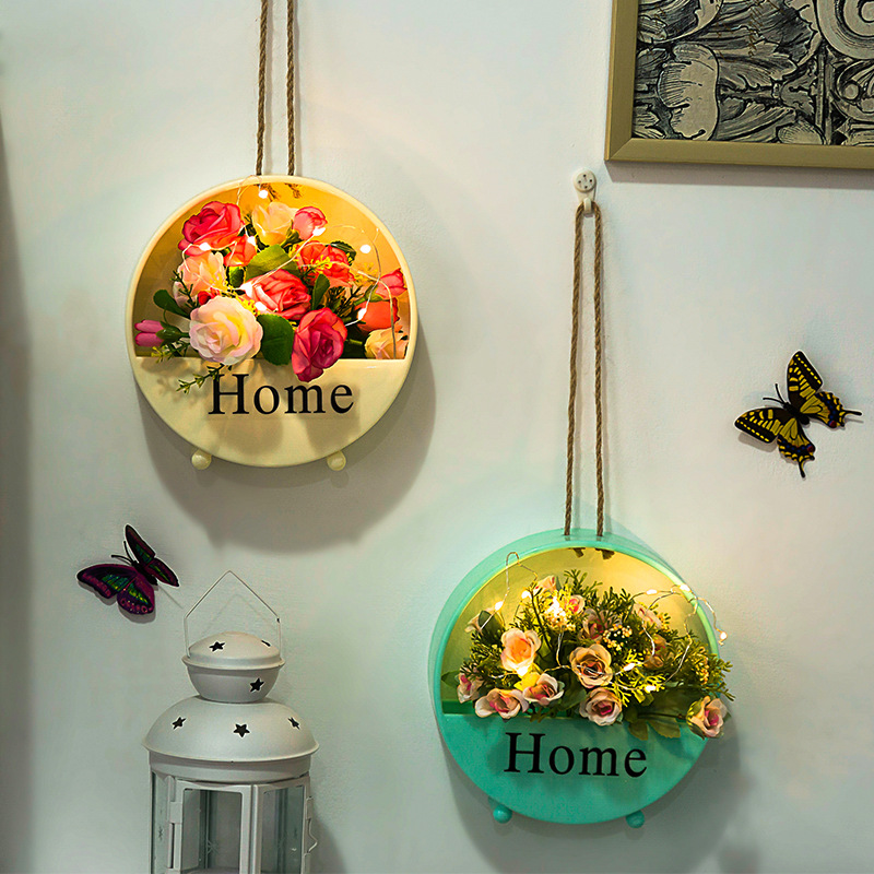 Giỏ hoa treo tường trang trí nhà cửa, trang trí ban công siêu xinh. Giỏ hoa tròn chữ HOME treo tường - KTT58