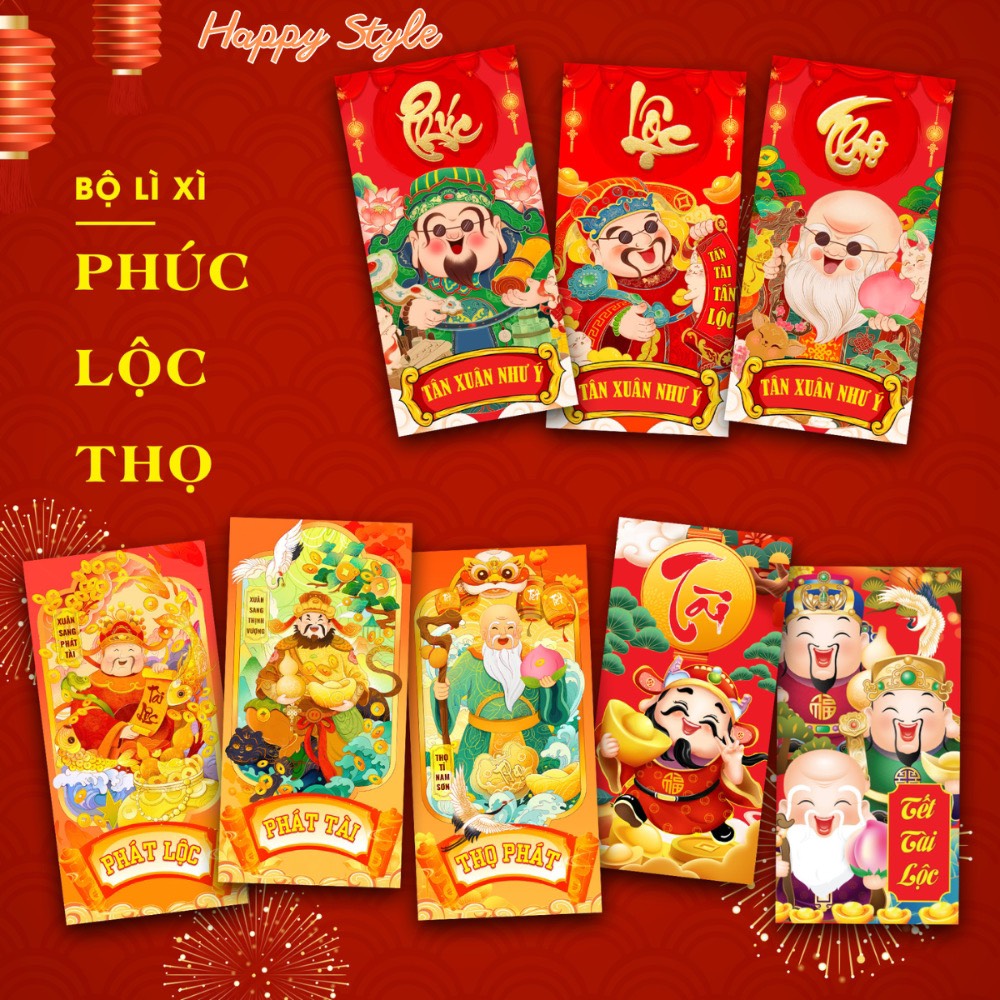 5 phong bao lì xì tết đẹp 2024 - tặng kèm túi nilong đựng