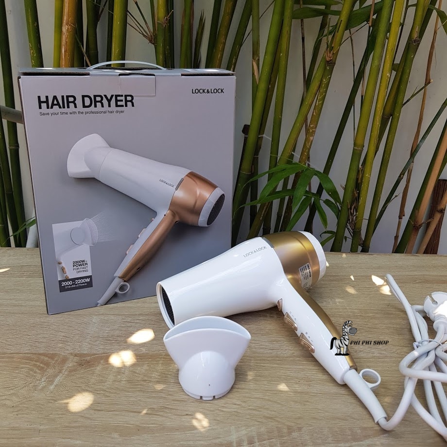 [HCM]Máy sấy tóc Lock&Lock ENA136 - Màu trắng  công suất 2000-2200W khớp xoay 360 độ nhiều chế độ sấy nóng lạnh chọn lựa