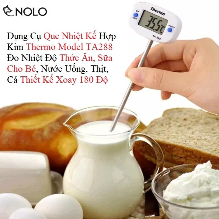 Dụng cụ que nhiệt kế hợp kim thermo model ta288 đo nhiệt độ thức ăn, sữa cho bé, nước uống, thịt, cá thiết kế xoay 180 độ