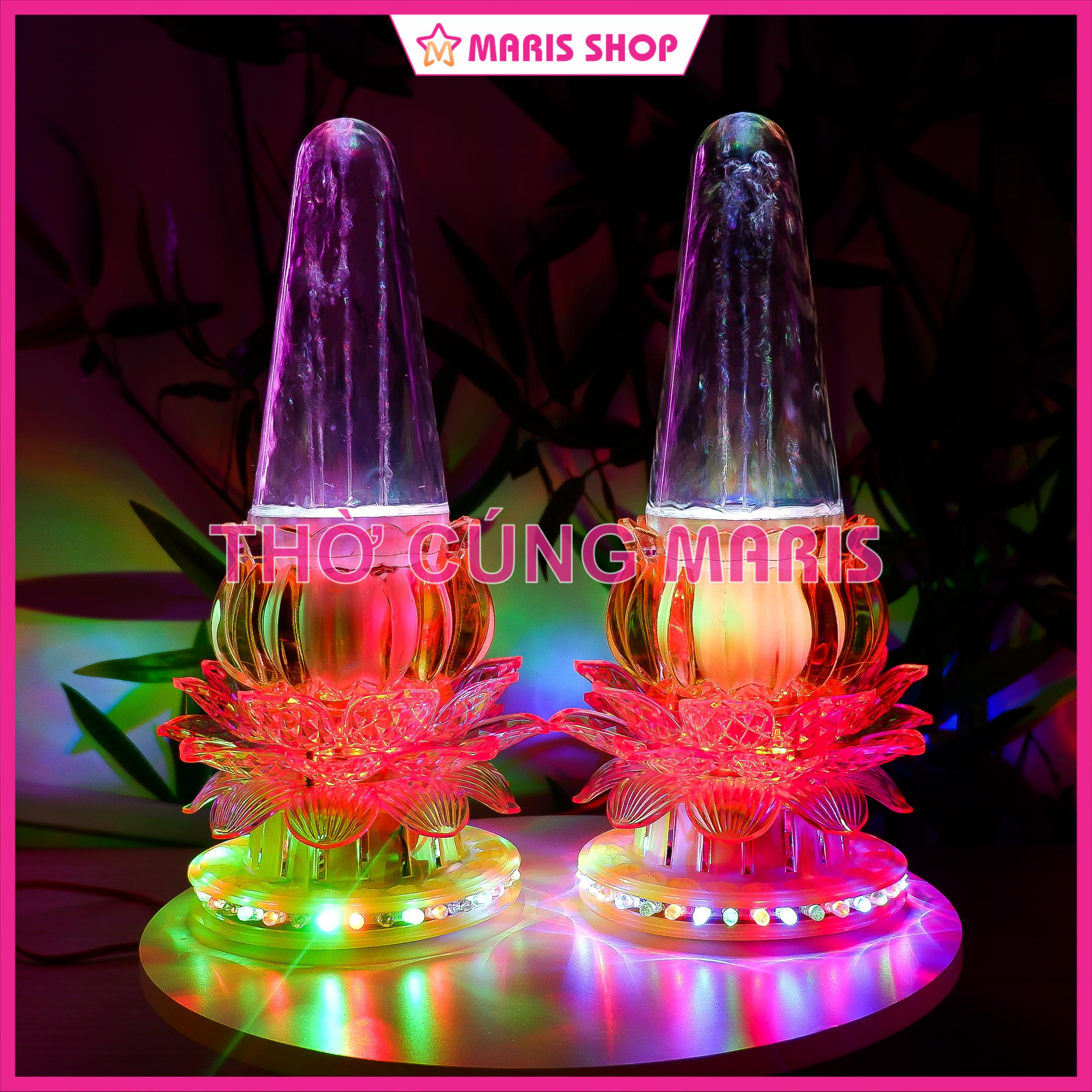 Đèn hoa sen bàn thờ PHẬT phun nước có đèn LED đổi màu, đèn thờ cúng bàn thờ Phật, đèn để bàn thờ