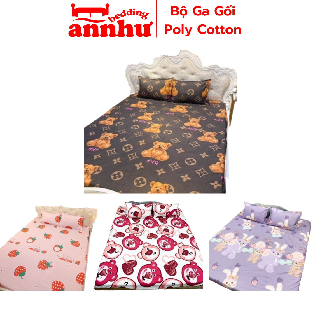 Bộ ga giường 3 món, 1 ga trải giường + 2 vỏ gối nằm đơn giản chất liệu cottonpoly An Như Bedding