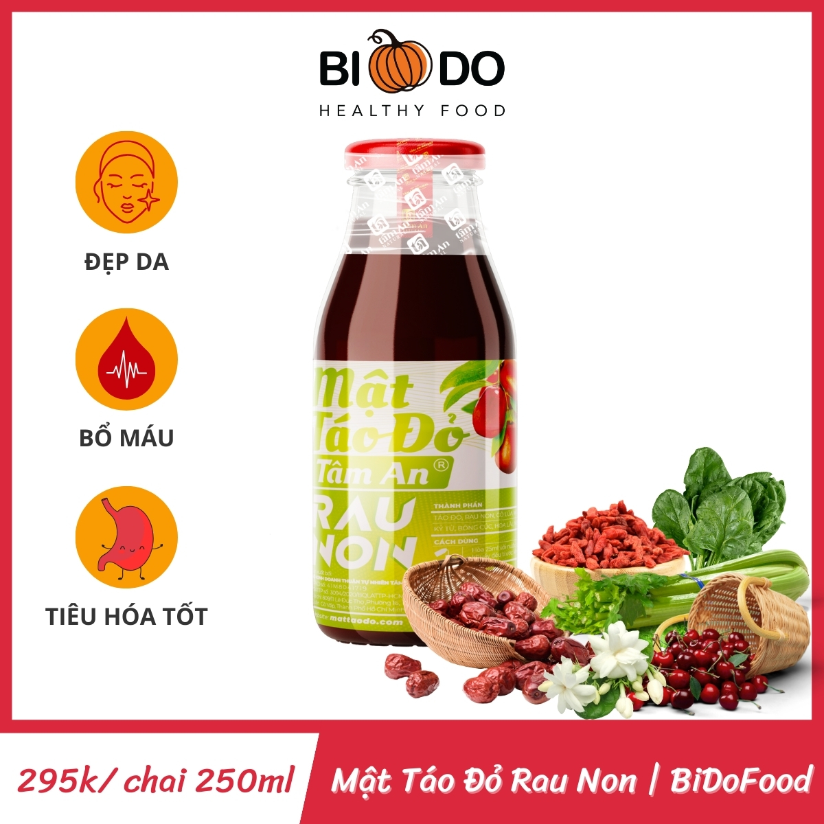 Mật táo đỏ rau non tâm an 250ml - bí đỏ food - trẻ hóa đẹp da hỗ trợ tiêu hóa