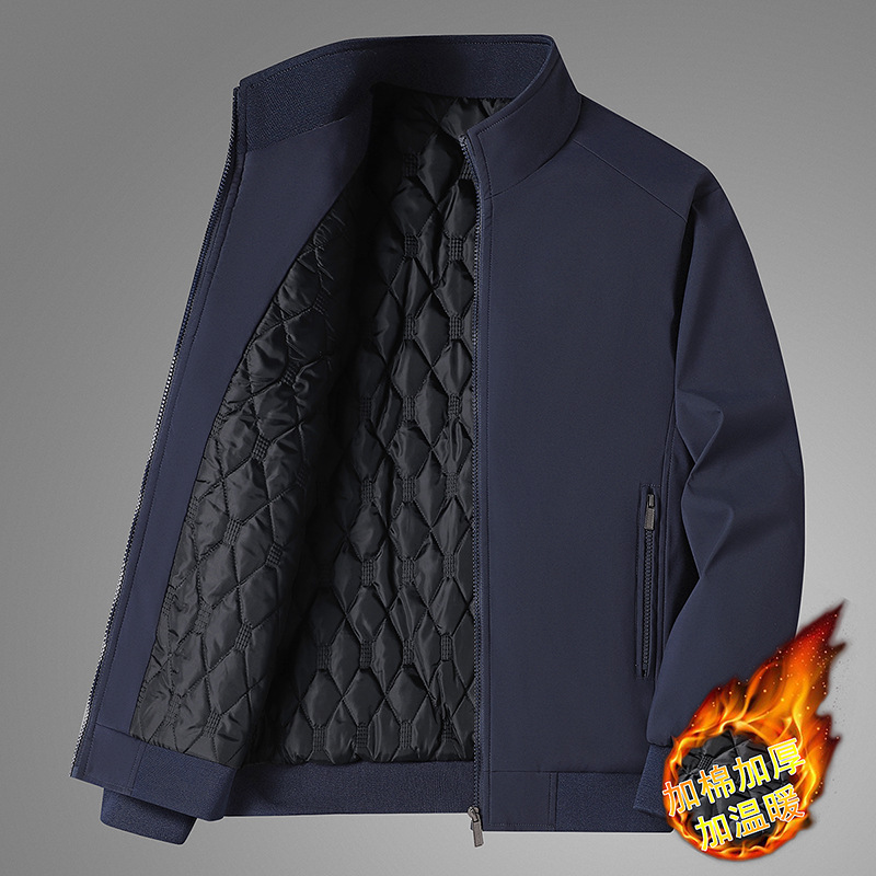 Trang Phục Bố 2023 Áo Jacket Thường Ngày Mùa Thu Đông Mẫu Mới Áo Nam Trung Niên Cổ Đứng Giữ Ấm Dày Dặn Lót Bông Áo Khoác 98