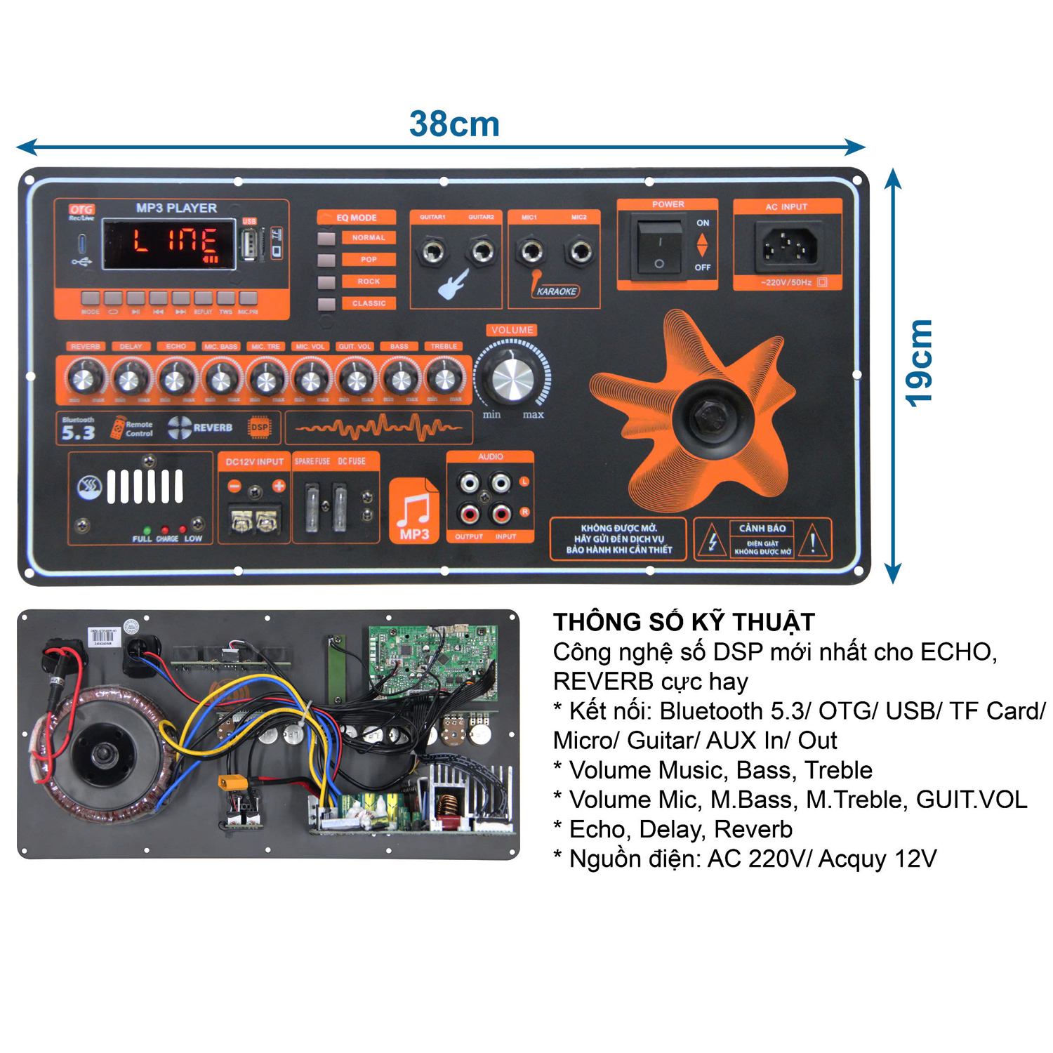 Bo mạch loa kéo - reverb DSP - delay - 5 tấc đơn - 4 tấc đôi - 19x38 - 9300N