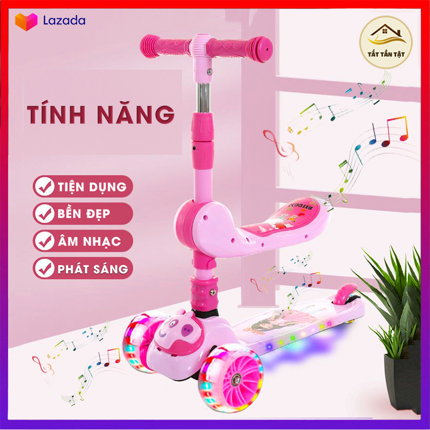 Xe Trượt Scooter Heo Pepa 3 Bánh Phát Sáng, giúp trẻ tăng khả năng vận động rèn luyện thể chất, Đồ Chơi Hoạt Động Ngoài Trời Cho Bé