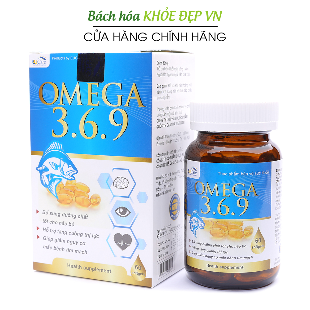 Viên dầu cá Omega 369 bổ não sáng mắt khỏe mạnh tim mạch cho người trên 6 tuổi - Hộp 60 viên
