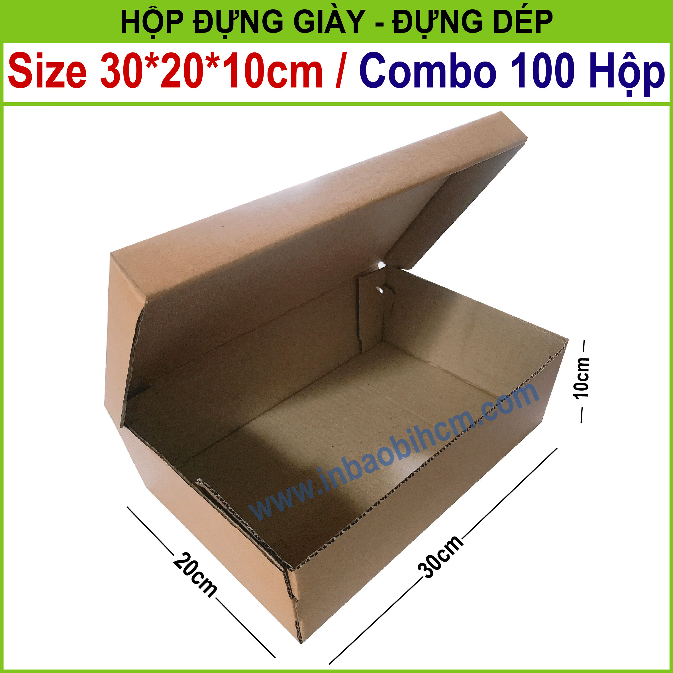 [HCM]100 Hộp Đựng Giày Carton giá rẽ 30x20x10 cm chất liệu dày dặn chịu lực tốt bảo vệ hàng hóa khi vận chuyển (InbaobiHCM - Thùng giấy - Hộp giấy carton giá rẻ)