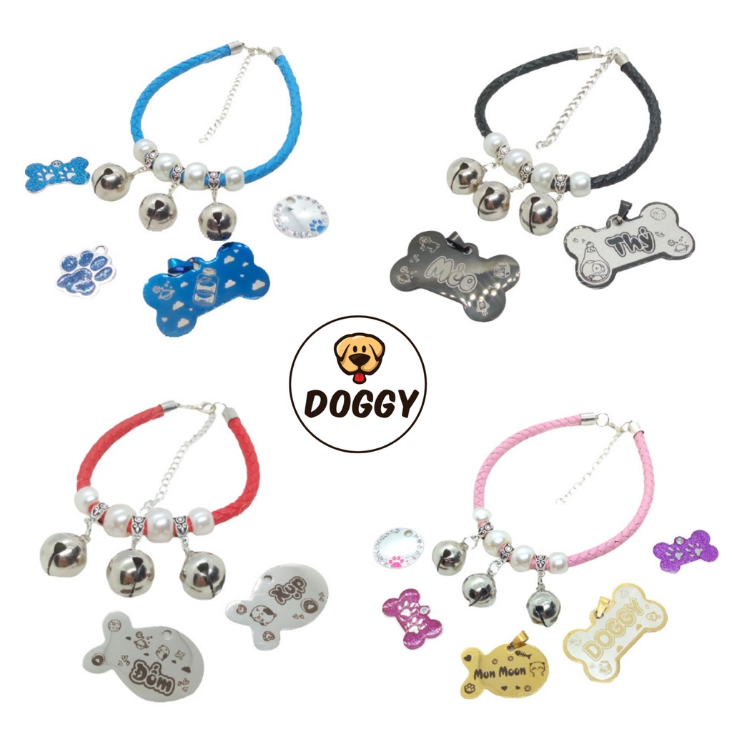 Vòng cổ chó mèo - thẻ tên thú cưng, bảng tên inox + dây charm