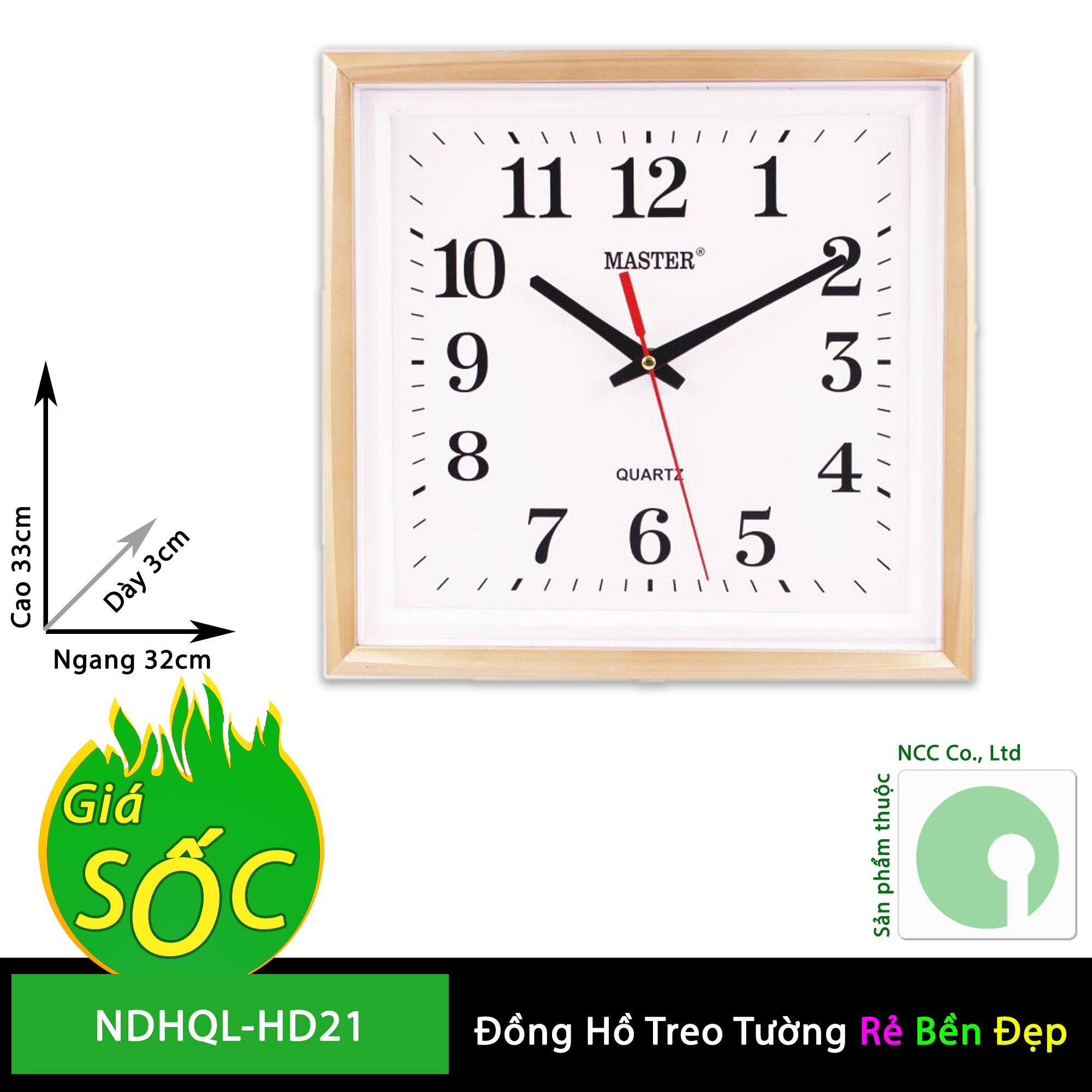 Đồng hồ treo tường - mặt vuông nền trắng - ndhql-hd21