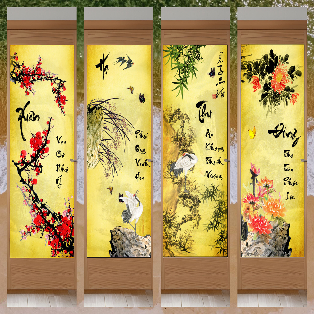 Giấy dán kính 3d 4 mùa - decal dán kính phòng khách, phòng ngủ đẹp mắt