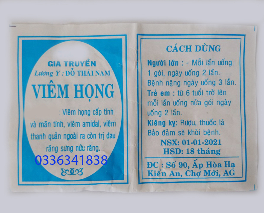 100 gói viêm họng đỗ thái nam