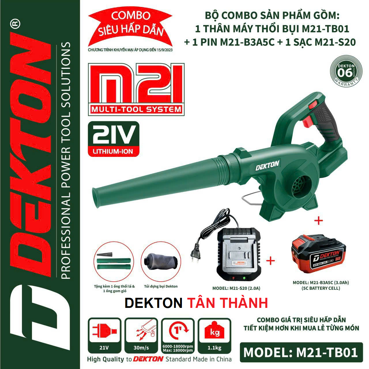 Máy thổi bụi pin dekton m21-tb01 / tb01 / có chỉnh tốc