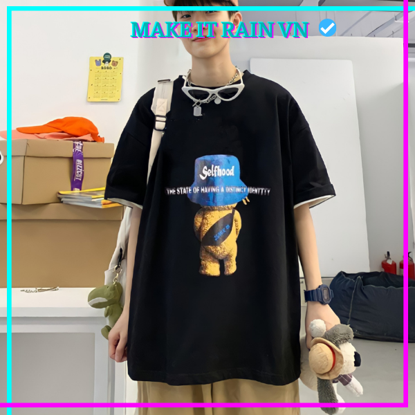 Áo Thun Tay Lỡ Unisex GẤU TEDDY Make It Rain VN, Áo Phông Nam Nữ Form Rộng, có hình ảnh video thật A87