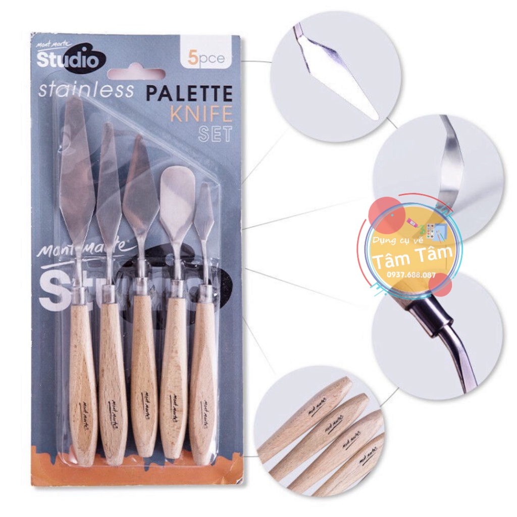 Bộ Bay trộn màu Mont Marte Studio Palette Knife Set 5pce Stainless MAPK0002