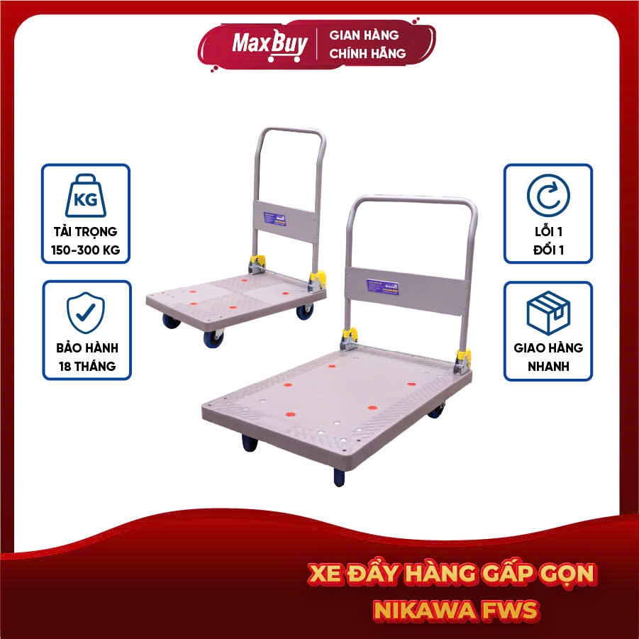 Xe đẩy hàng gấp gọn 4 bánh nikawa sàn nhựa cao cấp bảo hành 18 tháng fws-150ds và fws-300ds