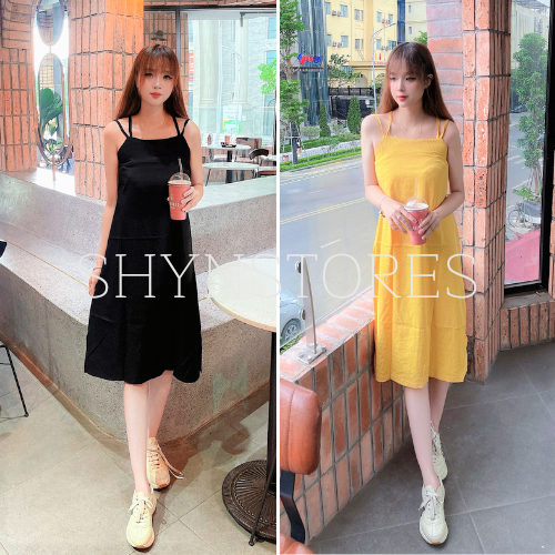 Đầm maxi Shynstores - váy suông nữ 2 dây đan lưng vải đũi xước mềm mịn thoáng mát form rộng freeship