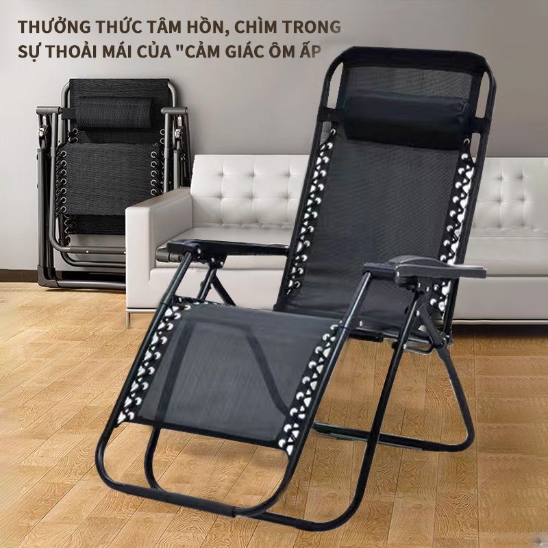 Ghế gấp xếp thư giãn cao cấp khung tròn tải trọng 300kg, ghế bố, Vải lưới, không thấm nước-Ghế thư giãn