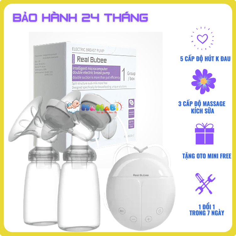 Máy vắt sữa điện ,máy hút sữa điện đôi Realbubee RBX-8023S-2 Mamabi có 3 chế độ masage kích sữa,5 chế độ hút sâu+Áo hút sữa rảnh tay