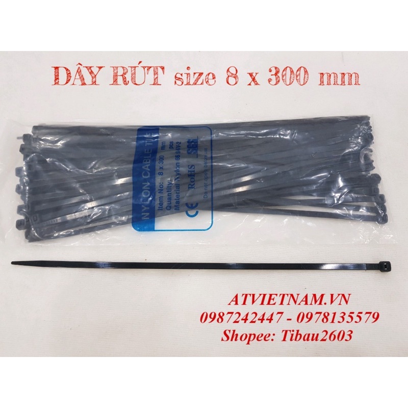 Dây rút nhựa đen 8 x 300mm (1 bịch )