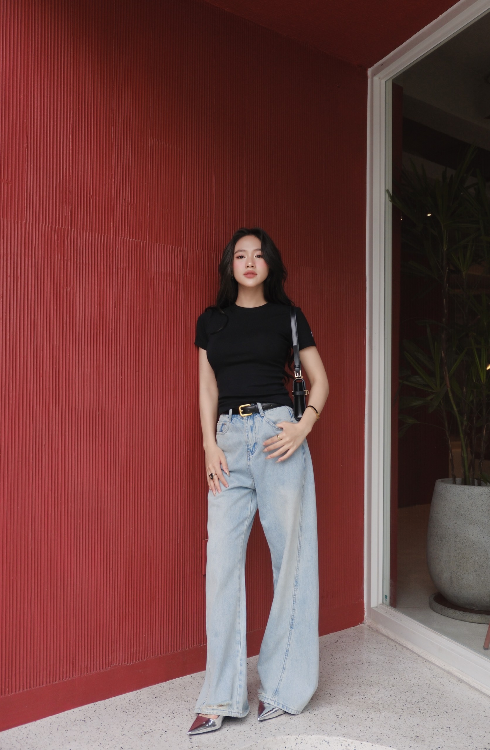 Quần jeans ống loe rộng basic pie jeans
