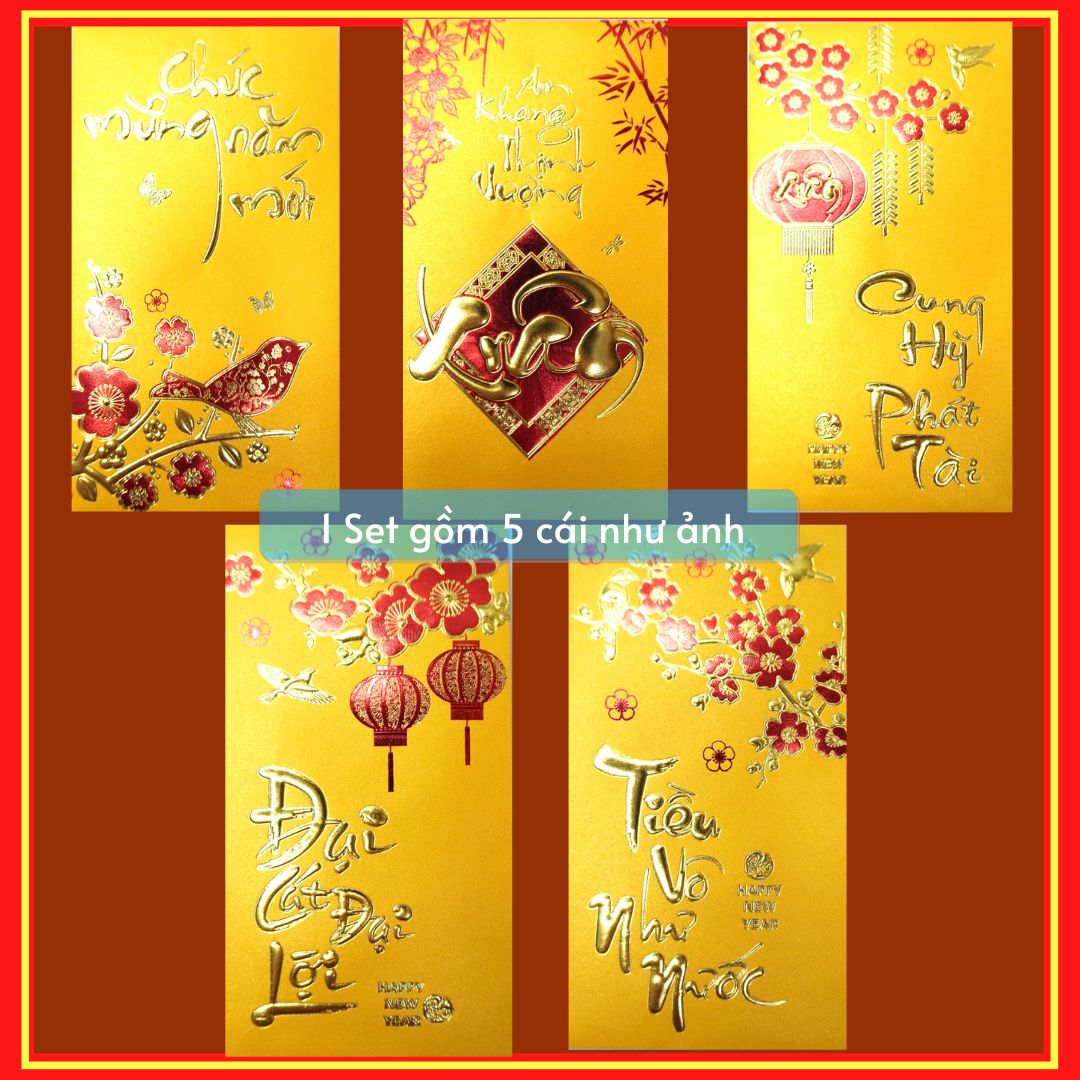 6 bao lì xì vàng, lixi tết Ất Tỵ 2025 chữ nổi 3D truyền thống sang đẹp - Lana Queen