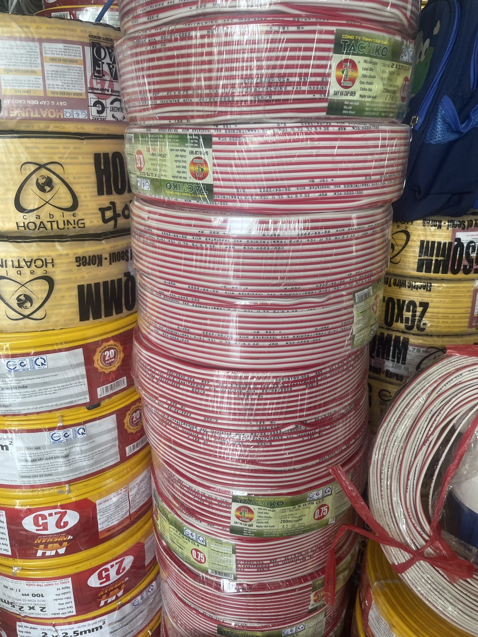 Dây điện súp đôi đỏ trắng tachiko cuộn 200m dây điện lõi đồng 2x0.75 -kmb
