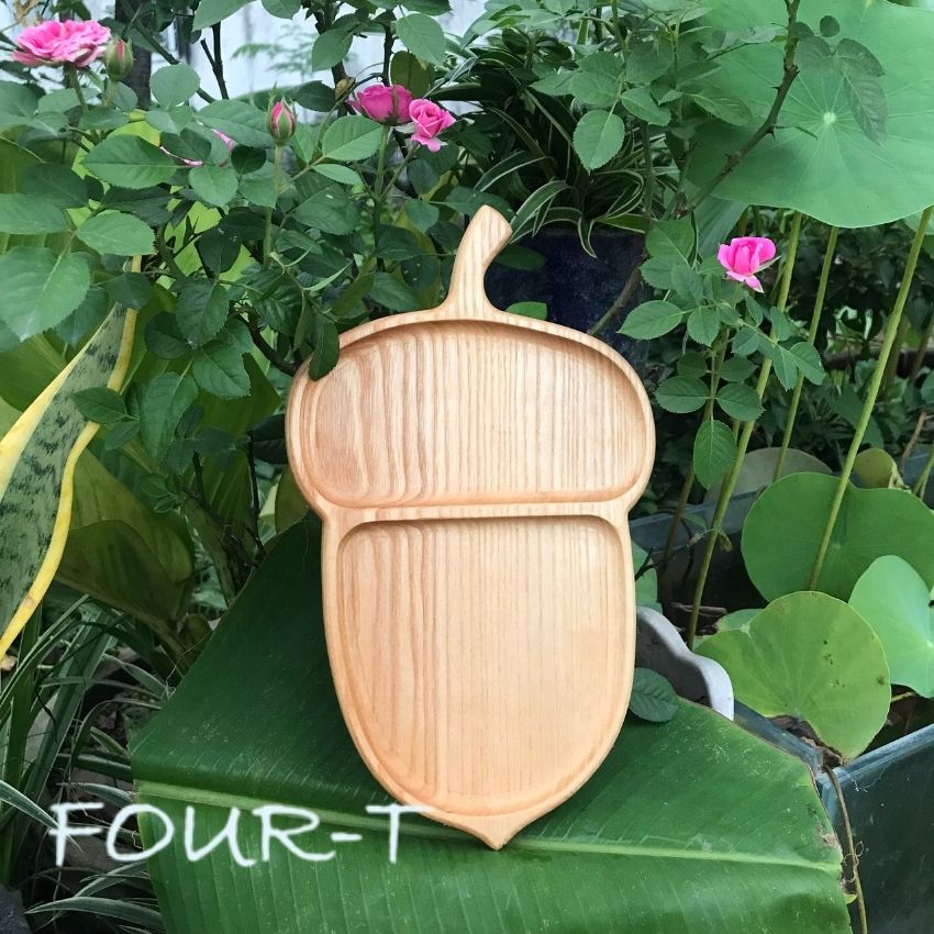 Khay Gỗ Decor Đựng Thức Ăn Thớt Gỗ Trang Trí Nguyên Khối Hình Quả Thông Đựng Bánh Trà Mứt Tết Bền Đẹp, Four-T.officialstore