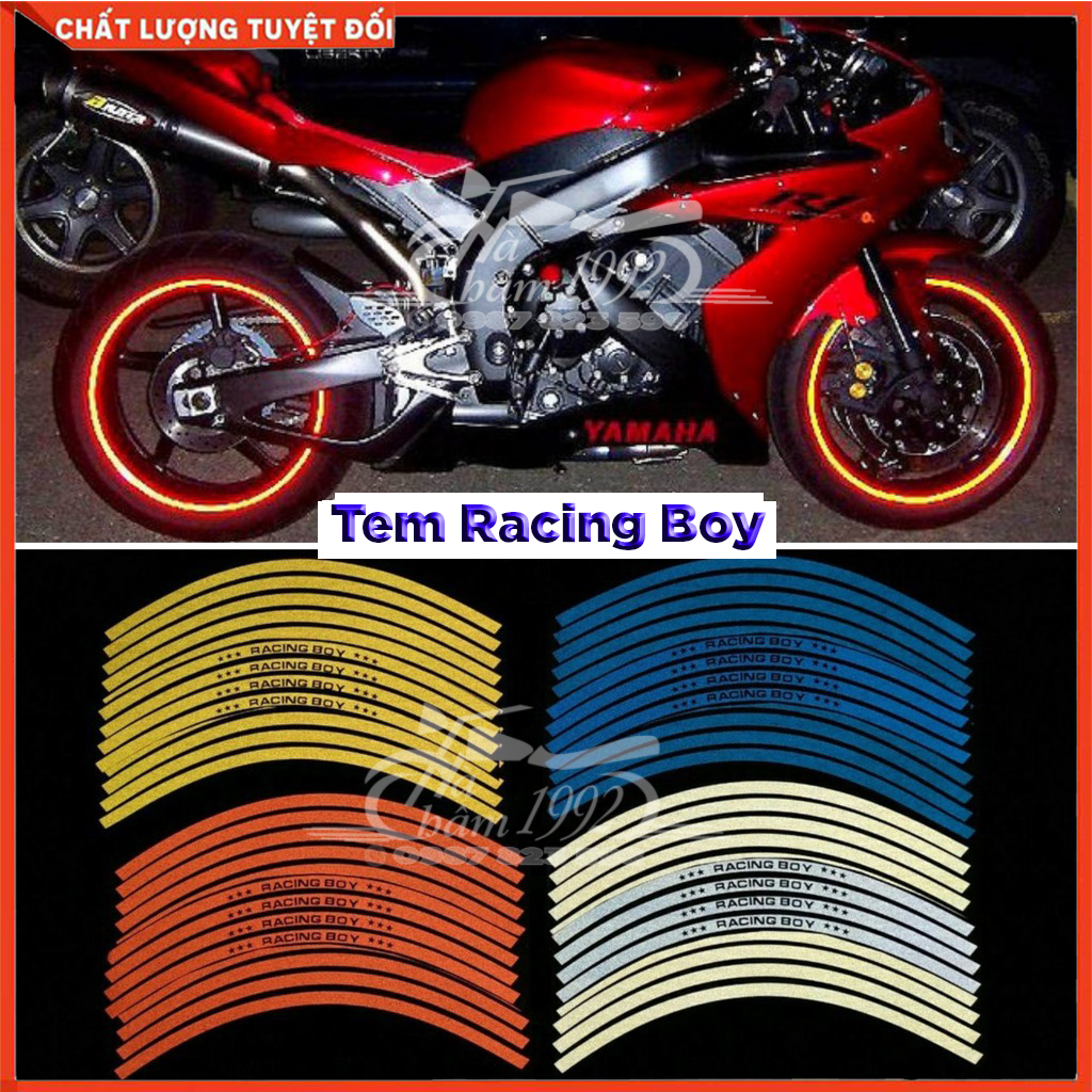 Tem (Decal) Phản Quang 3M Dán Vành Racing Boy (1 Bộ Đủ Dán 2 Mâm), Tem RCB Dán Vành, Decal Dán Vành