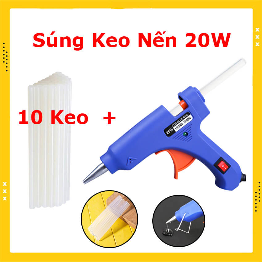 Súng bắn keo nến Silicon 20W Tặng kèm 10 cây keo silicone sửa chữa gia đình, làm đồ Hand made, máy bắn keo nến đa năng, súng bắn keo silicon