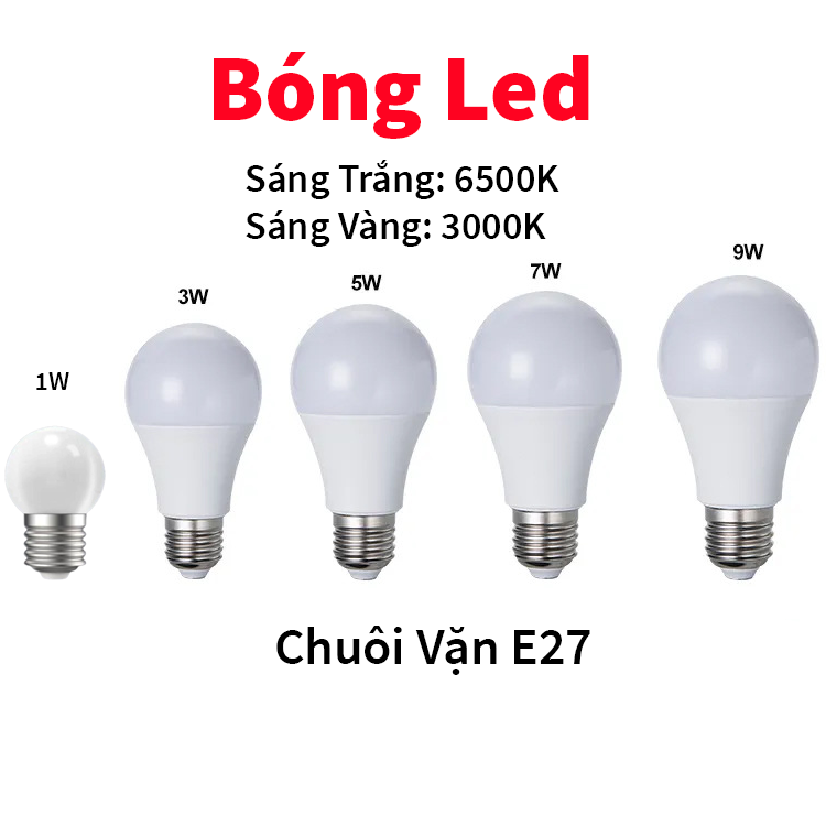  Bóng đèn Led Bulb tròn 1W 3W 5W 7W 9W Sáng Trắng Vàng Ấm chống nước tiết kiệm điện đui vặn E27 