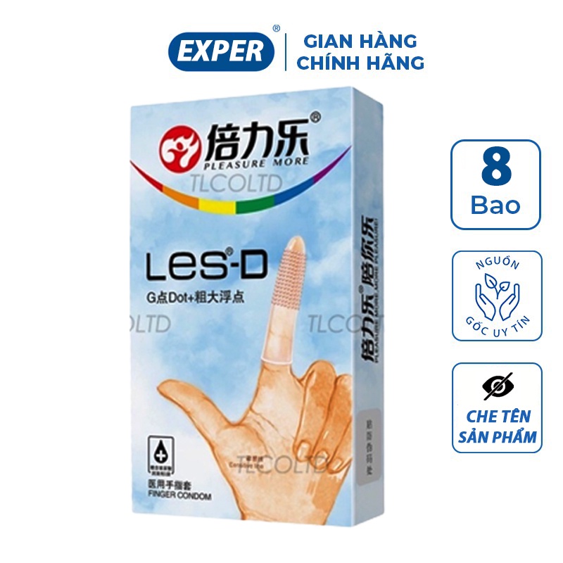 Bao cao su ngón tay LES - D, bao ngón tay có gai, bcs ngón tay 1 hộp 8 cái